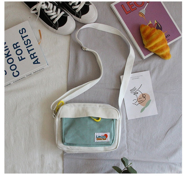 South Korea ins Academy Girls Contrast Messenger Bag Female Student Arts Little Fresh Soft Sister Canvas Bag