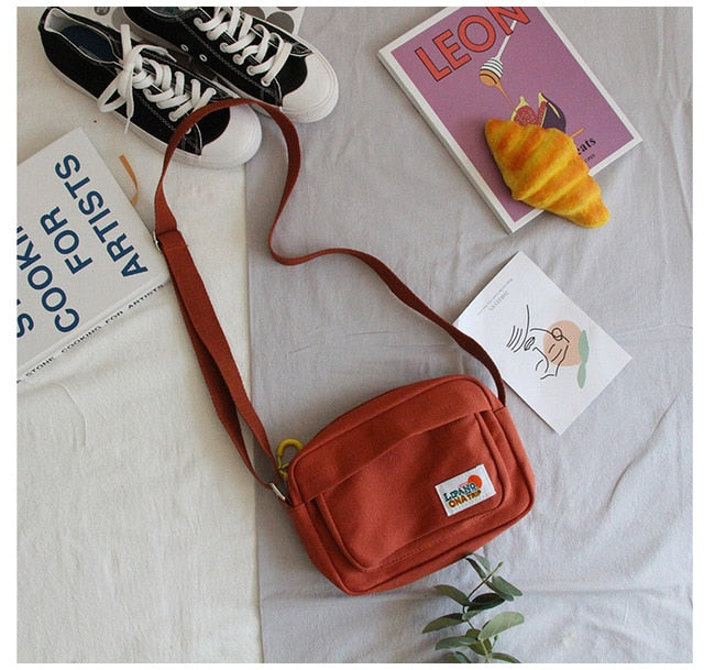 South Korea ins Academy Girls Contrast Messenger Bag Female Student Arts Little Fresh Soft Sister Canvas Bag