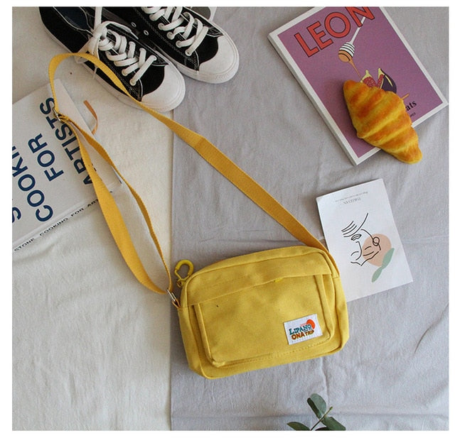 South Korea ins Academy Girls Contrast Messenger Bag Female Student Arts Little Fresh Soft Sister Canvas Bag