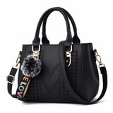 Embroidery Women Handbags with Fur Ball Designer PU Leather Shoulder Messenger Bag Office Lady Crossbody Tote Bag Female Purse