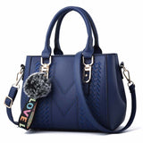 Embroidery Women Handbags with Fur Ball Designer PU Leather Shoulder Messenger Bag Office Lady Crossbody Tote Bag Female Purse