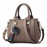 Embroidery Women Handbags with Fur Ball Designer PU Leather Shoulder Messenger Bag Office Lady Crossbody Tote Bag Female Purse