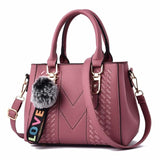 Embroidery Women Handbags with Fur Ball Designer PU Leather Shoulder Messenger Bag Office Lady Crossbody Tote Bag Female Purse