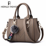 Embroidery Women Handbags with Fur Ball Designer PU Leather Shoulder Messenger Bag Office Lady Crossbody Tote Bag Female Purse